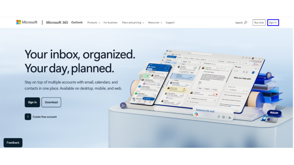 Sign in to your Outlook account