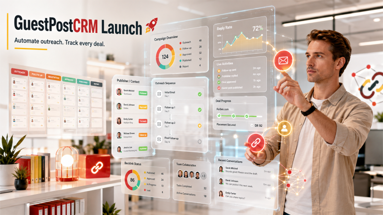 Launch of GuestPostCRM platform for automating guest posting outreach, publisher management, and SEO campaign tracking
