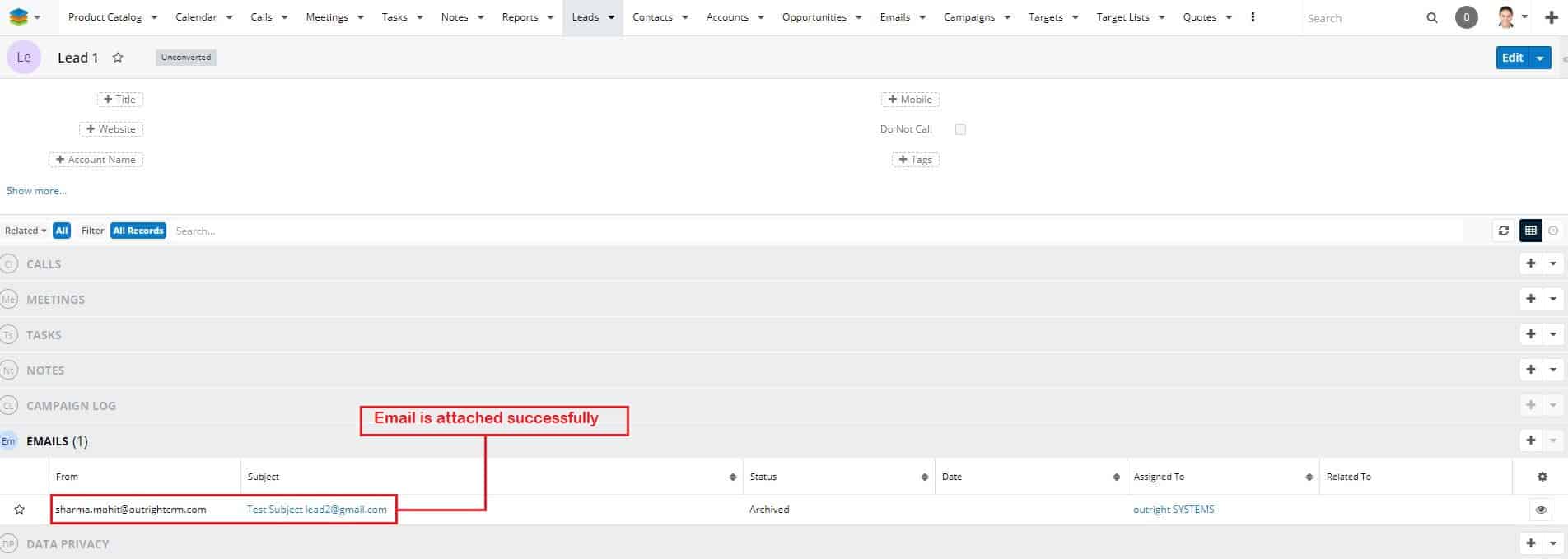 sugar crm bcc