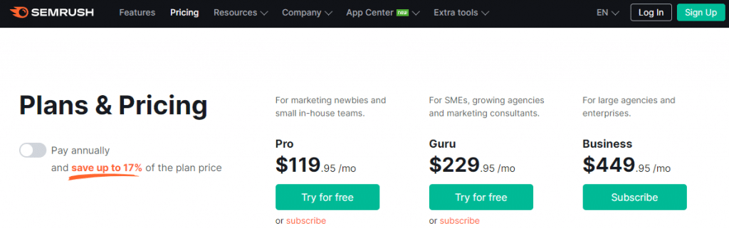 semrush pricing