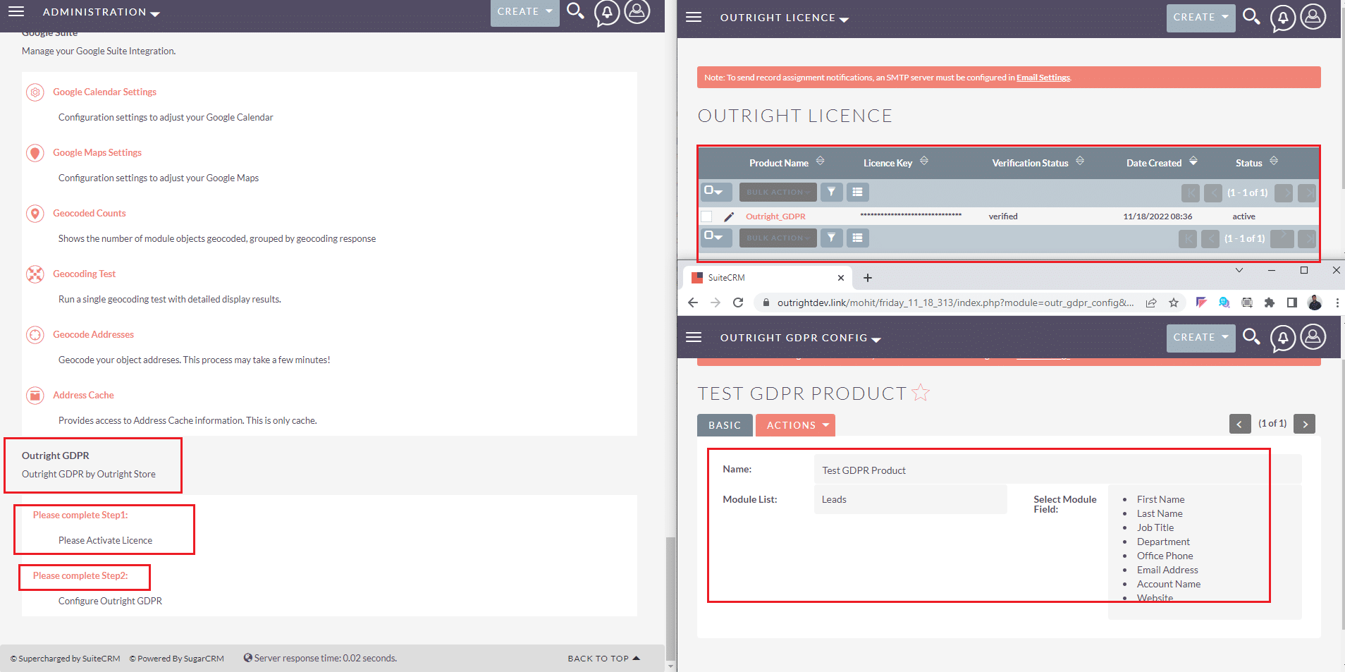 2 Screen Shots GDPR