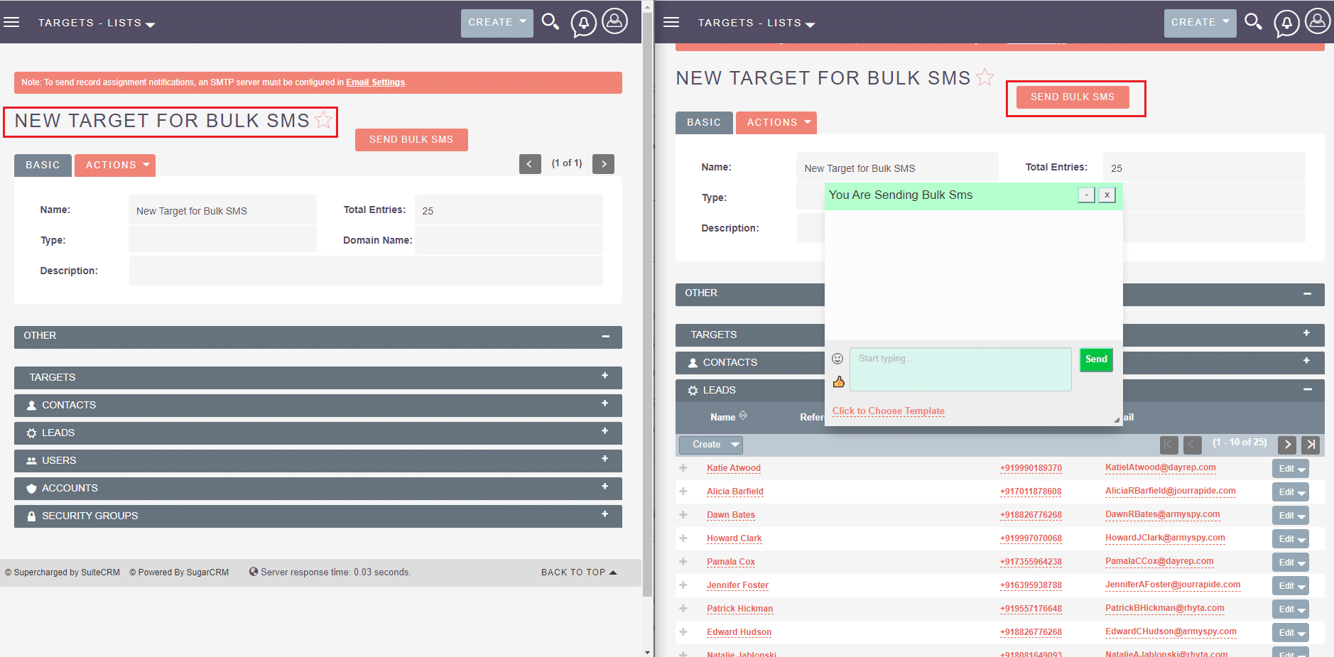 Target List for Bulk SMS