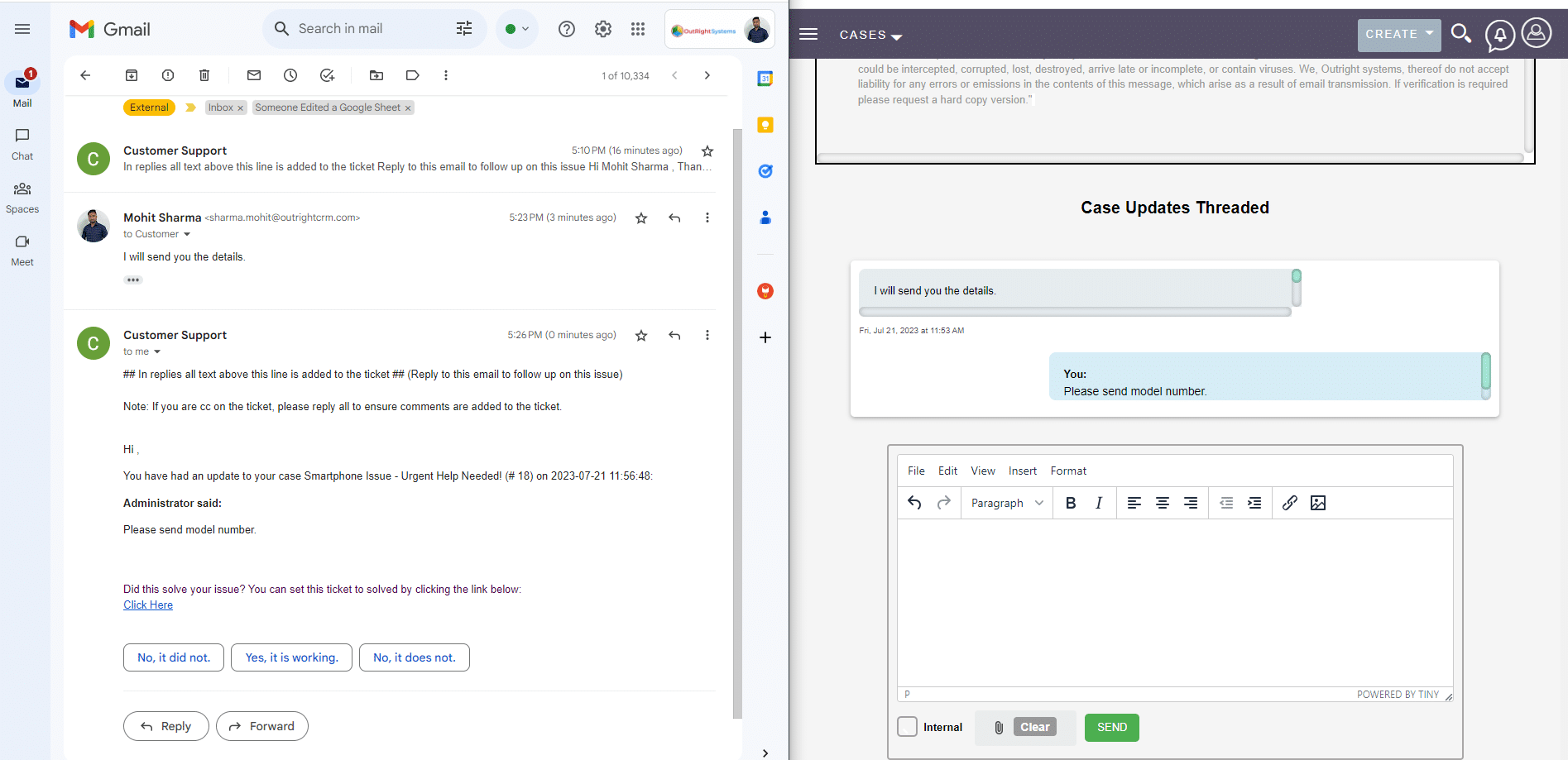 Email to case 5