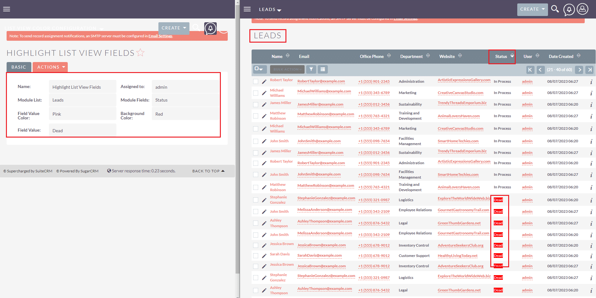 field color in list view