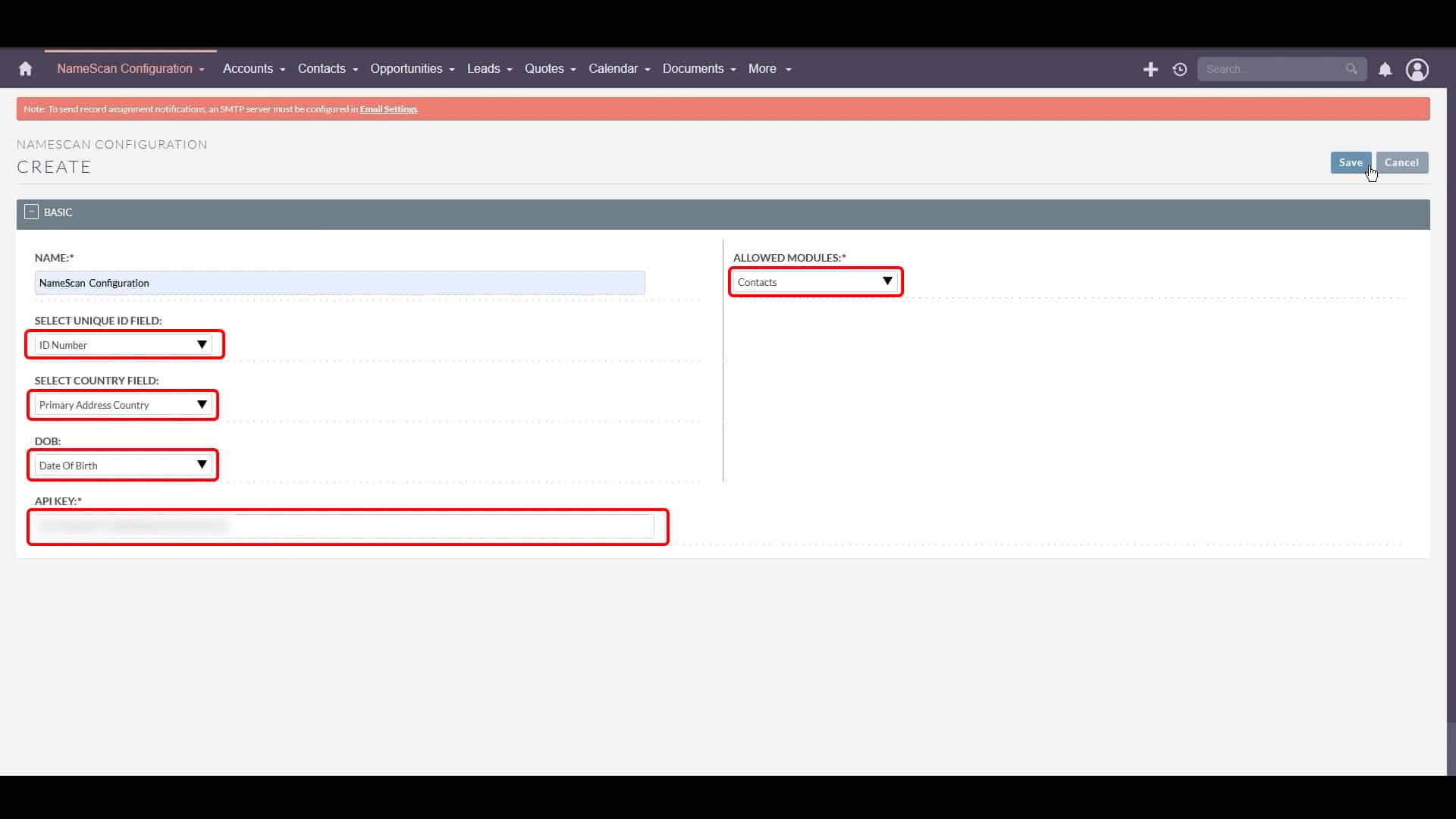 SuiteCRM 8 NameScan Integration SS 4