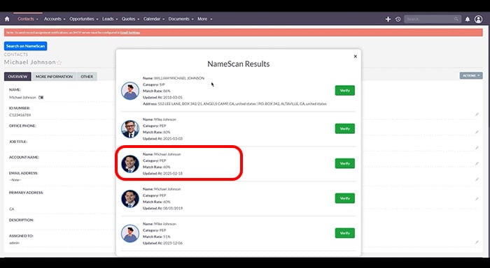 SuiteCRM 8 NameScan Integration SS 6