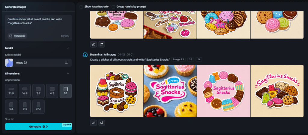 Zodiac snack stickers featuring sweet treats and the label "Sagittarius Snacks"
